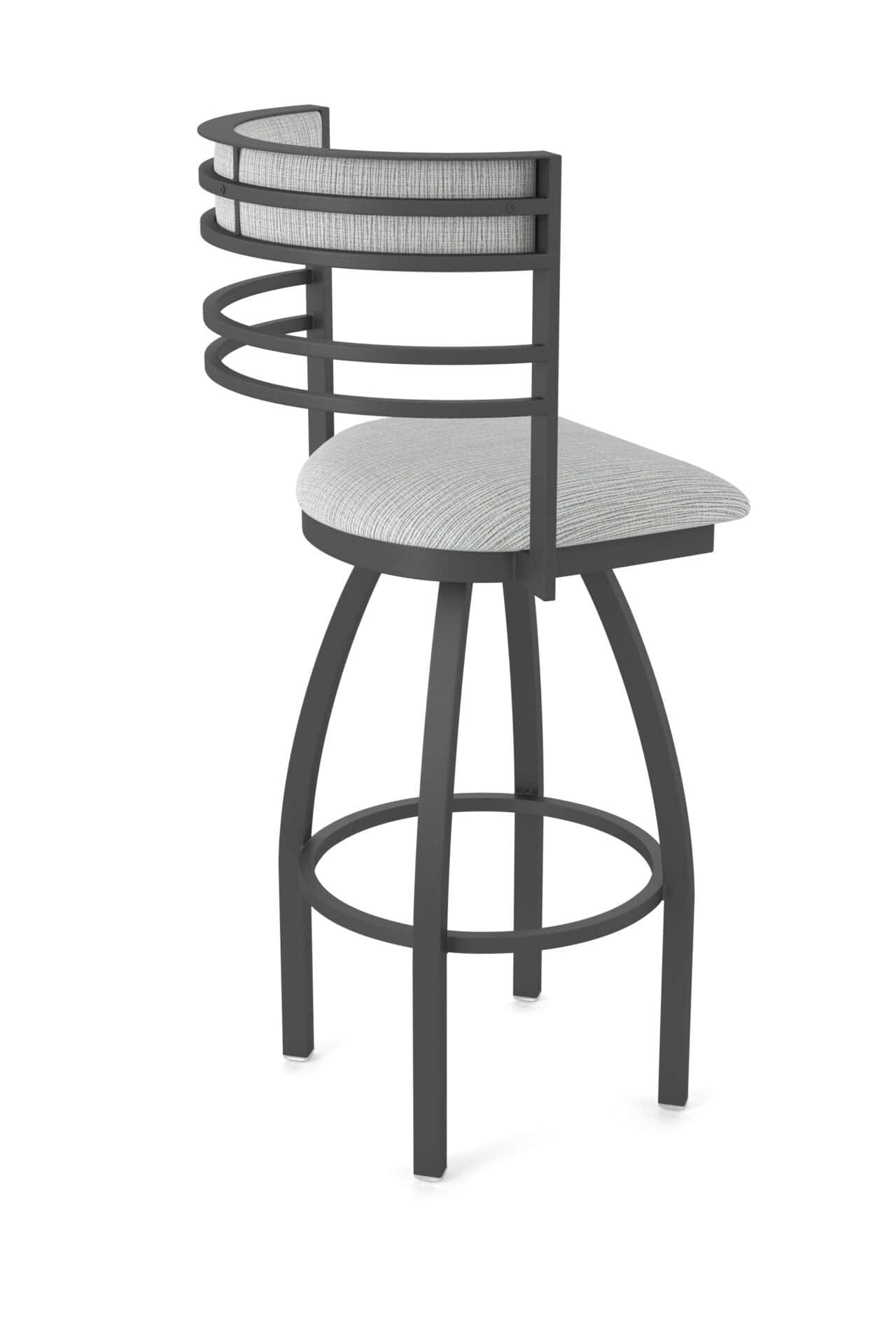 30-Inch Steel Swivel Bar Stool with Pewter Finish, Graph Alpine 2.5-Inch Cushion Seat, Tall Curved Slat Back, and Single-Ring Base - Image 2