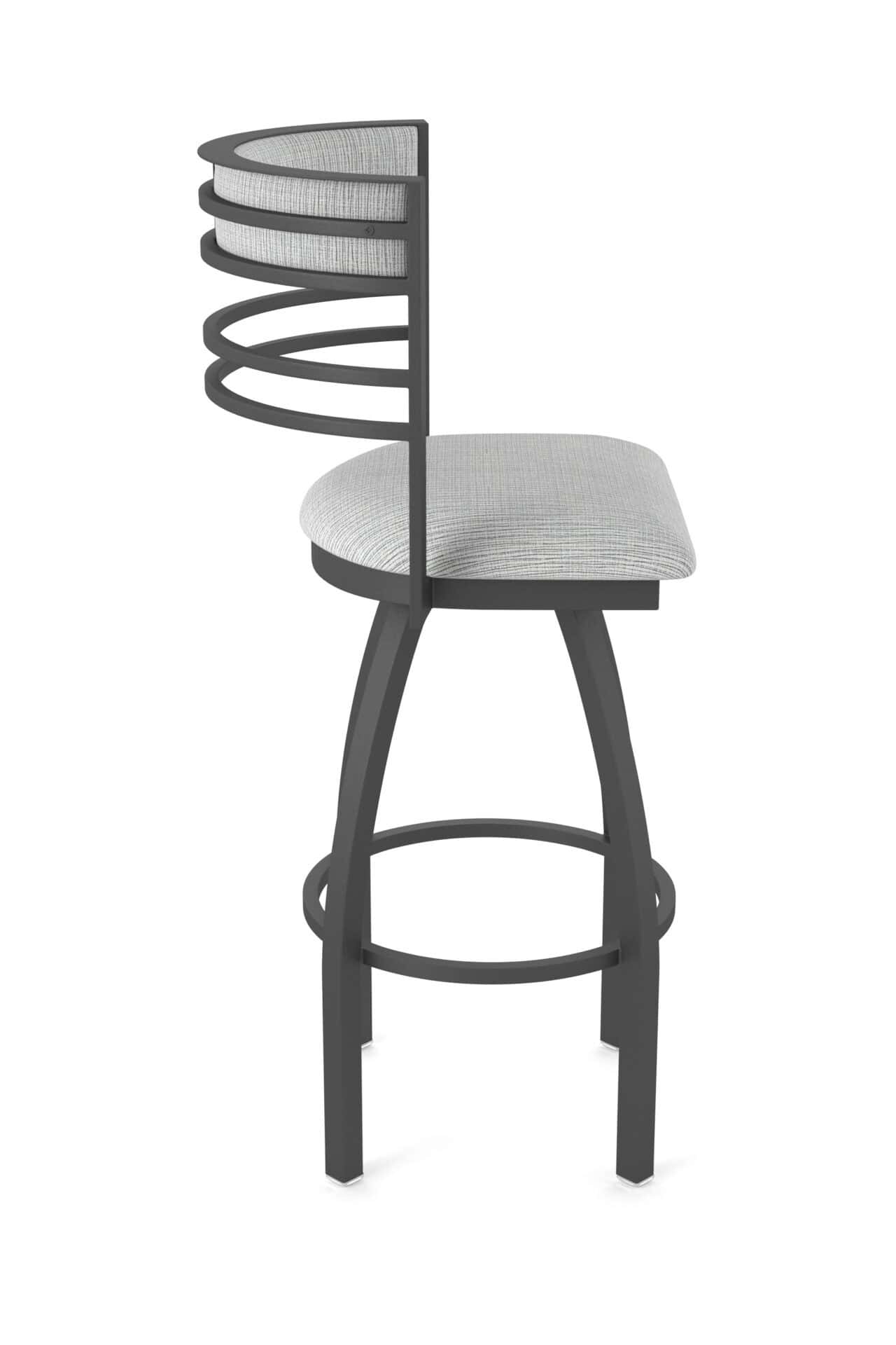 30-Inch Steel Swivel Bar Stool with Pewter Finish, Graph Alpine 2.5-Inch Cushion Seat, Tall Curved Slat Back, and Single-Ring Base - Image 4