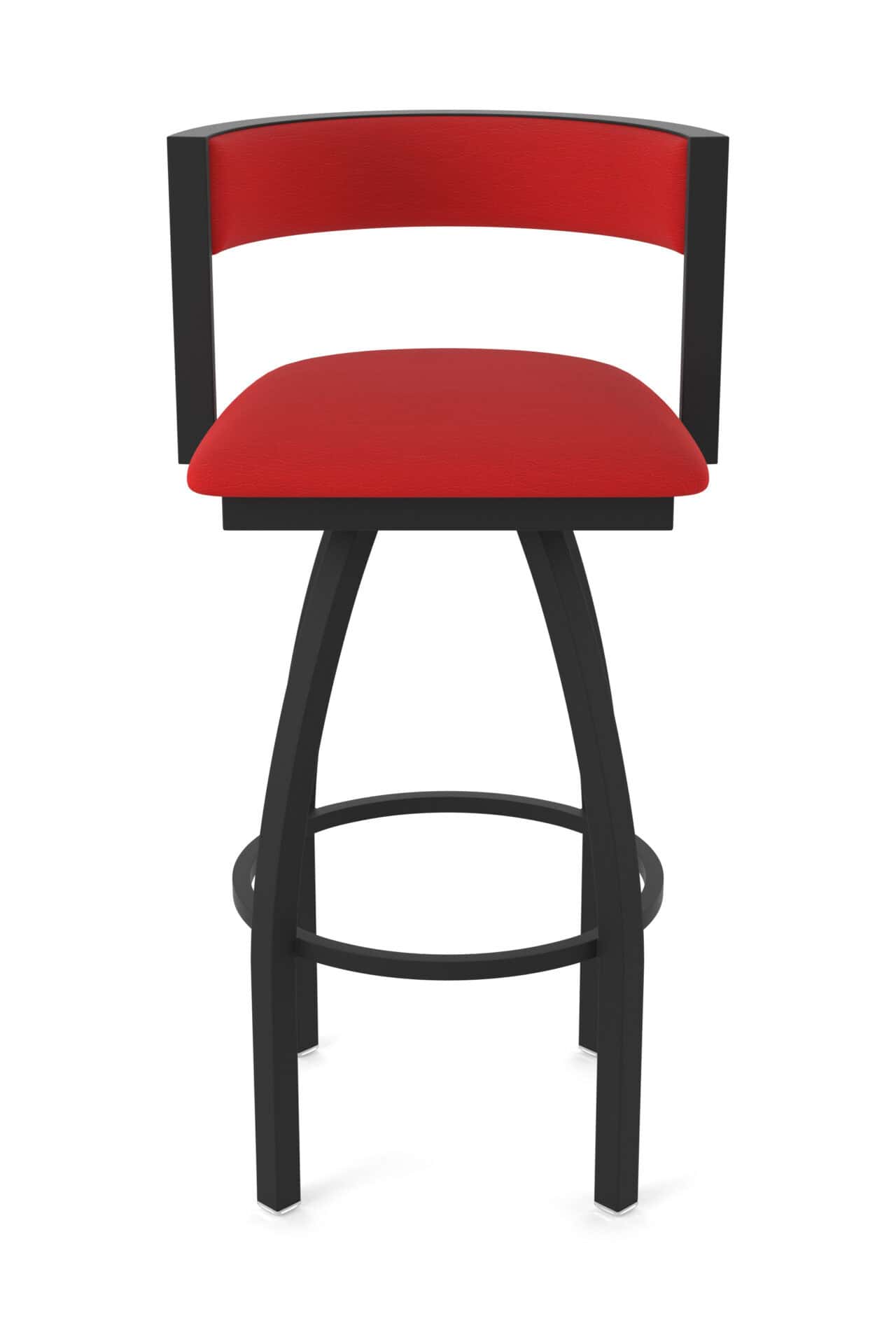 36-Inch Steel Swivel Bar Stool with Black Wrinkle Finish, Canter Red 2.5-Inch Cushion Seat, Low Curved Padded Back, and Single-Ring Base - Image 5