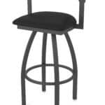 36-Inch Steel Swivel Bar Stool with Pewter Finish, Black Vinyl 2.5-Inch Cushion Seat, Low Curved Padded Back, and Single-Ring Base