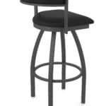 36-Inch Steel Swivel Bar Stool with Pewter Finish, Black Vinyl 2.5-Inch Cushion Seat, Low Curved Padded Back, and Single-Ring Base
