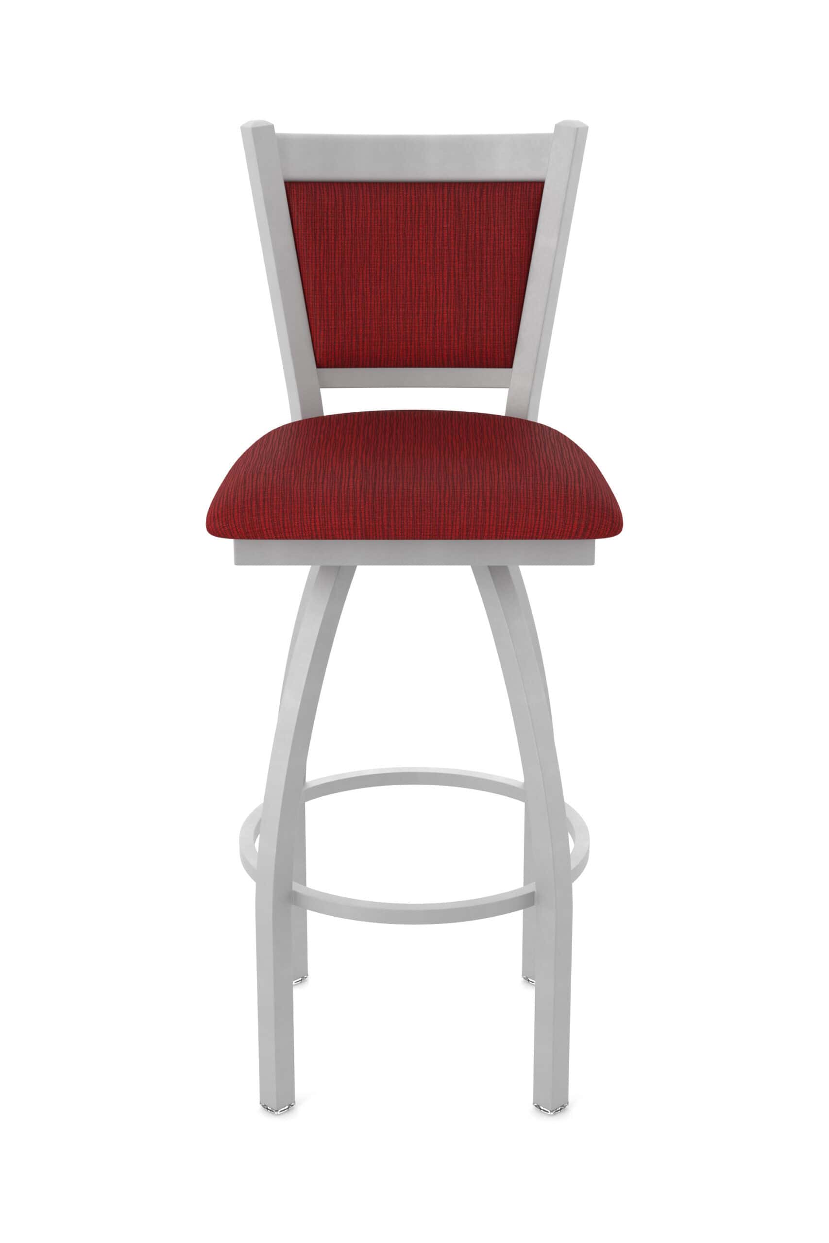 30-inch steel swivel bar stool with anodized nickel finish, graph ruby 2.5-inch cushion seat, padded back, and single-ring base