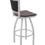 36-Inch Steel Swivel Bar Stool with Anodized Nickel Finish, Dark Cherry Maple Solid Maple Wood Seat, Padded Back, and Single-Ring Base