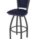 36-Inch Upholstered Back Bar Stool with Steel Frame, Pewter Finish, Canter Twilight Seat, and Single-Ring Base
