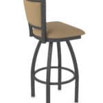 36-Inch Upholstered Back Bar Stool with Steel Frame, Pewter Finish, Canter Sand Seat, and Single-Ring Base