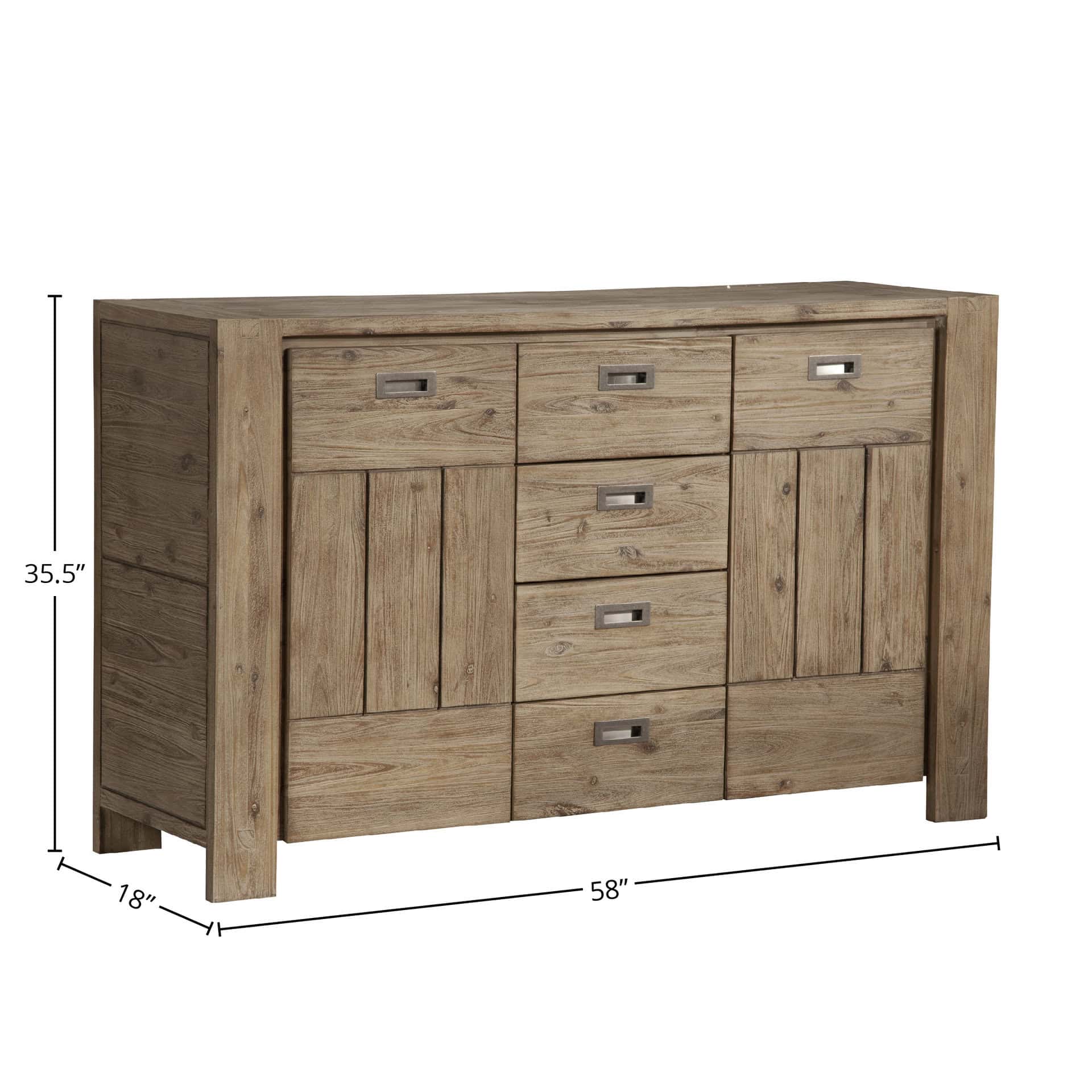 Sandblasted Antique Natural Acacia Sideboard with Brass Hardware