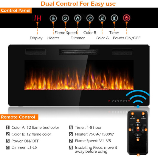 42 Inch Ultra Thin Electric Fireplace with Timer and Remote