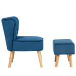 Velvet Upholstered Accent Chair and Ottoman with Wooden Legs (Set of 2)