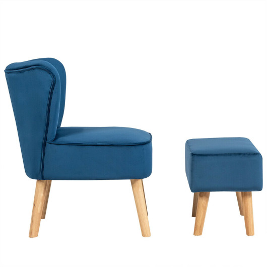 Velvet Upholstered Accent Chair and Ottoman with Wooden Legs (Set of 2) - Image 7