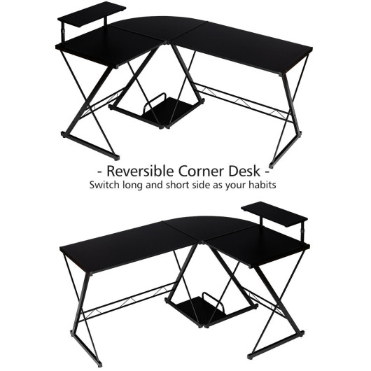 Space-Saving Reversible L-Shaped Desk with Shelf and CPU Stand - Image 5