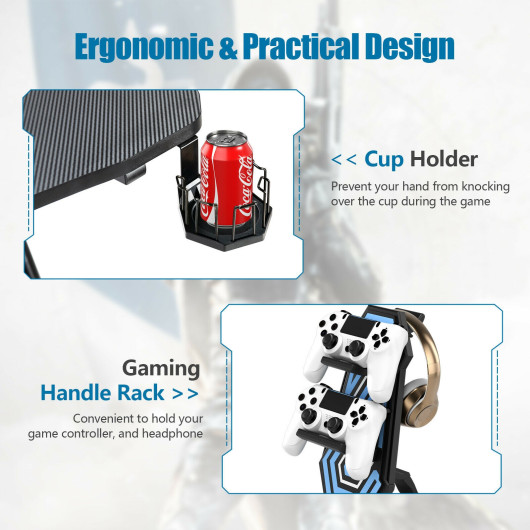 Height Adjustable Gaming Desk with LED Lights and Cup Holder