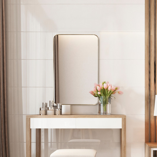 Wall-Mounted Rectangular Mirror with Metal Frame Rounded Corners