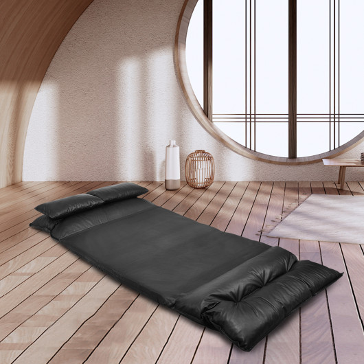 Adjustable PU Leather Folding Sofa Bed with Pillows Black