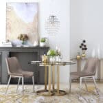 Brown Faux Leather Dining Chair with Stainless Steel Legs (Set of 2)