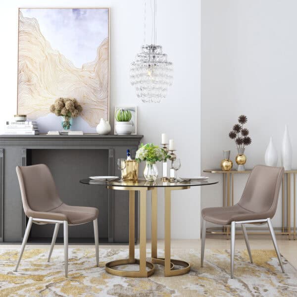 Brown Faux Leather Dining Chair with Stainless Steel Legs (Set of 2)
