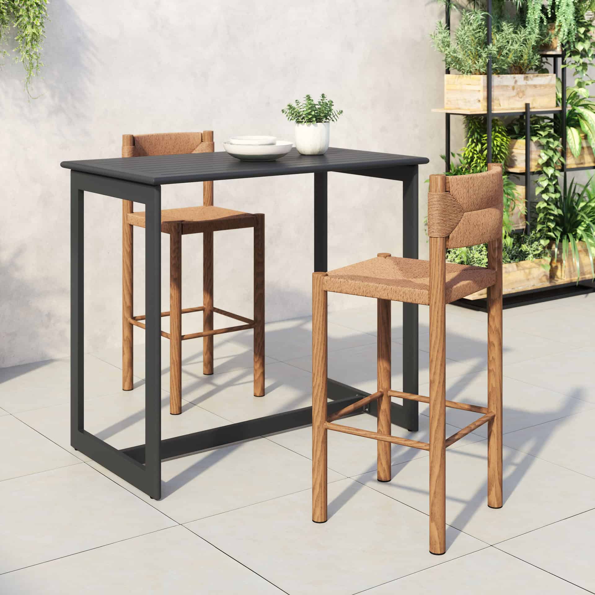 Outdoor Faux Wood Aluminum Barstools Weather Resistant (Set of 2)