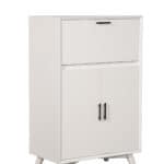 White Mid Century Modern Mahogany Bar Cabinet with Drop-Down Tray