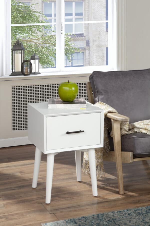 Mid Century Modern White Mahogany End Table With Drawer