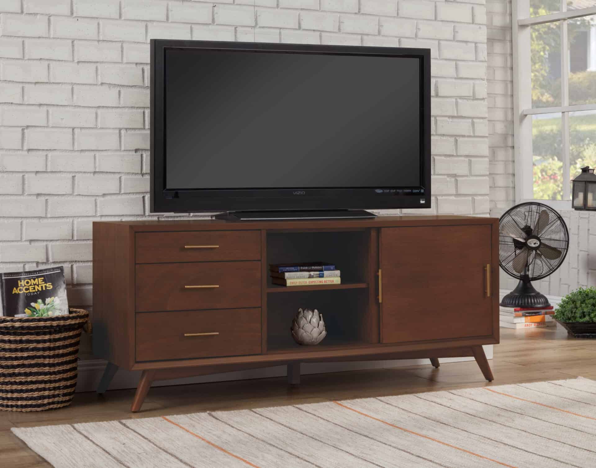 Walnut Mid Century Modern Mahogany TV Console With Storage