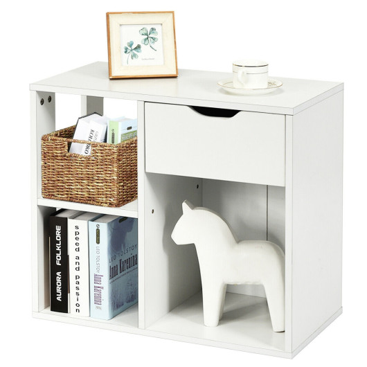 Modern 2-Tier Wooden Side Table with Drawer and Shelves - Image 4
