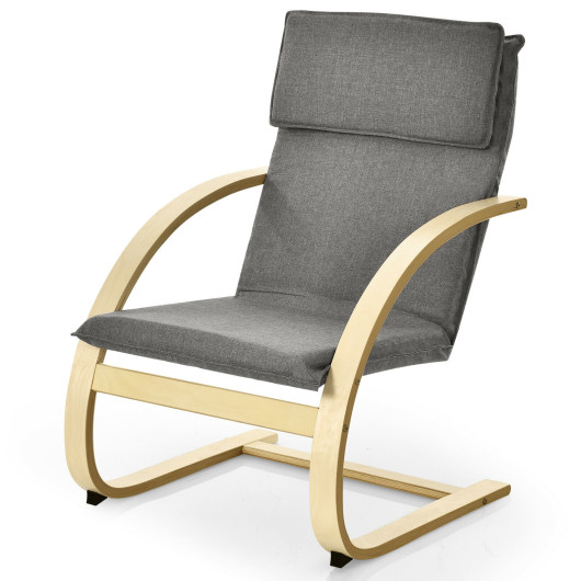 Gray Modern Bentwood Lounge Chair with Cushion and Linen Fabric