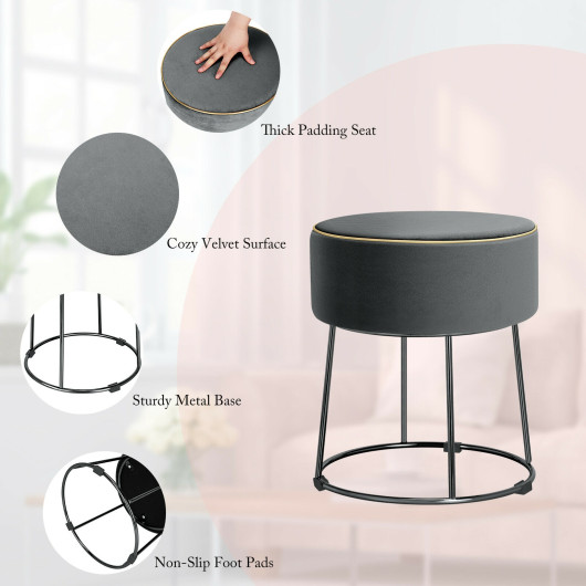 Velvet Round Ottoman Stool with Non-Slip Pads for Living Room
