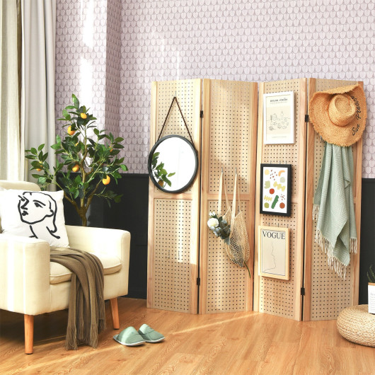 Foldable 5 ft Pegboard Room Divider Privacy Screen (4 Panels)