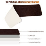 Non-Slip Washable Stair Treads Polyester Carpet Brown (Set of 15)