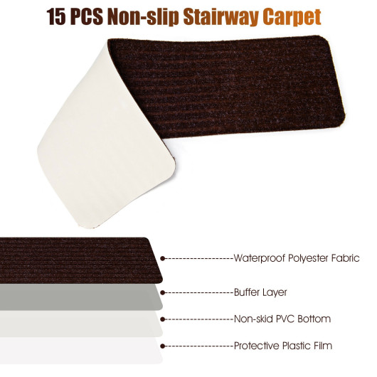 Non-Slip Washable Stair Treads Polyester Carpet Brown (Set of 15) - Image 5