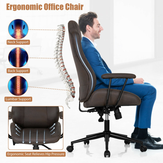 Adjustable High Back Executive Office Chair with Armrests Brown