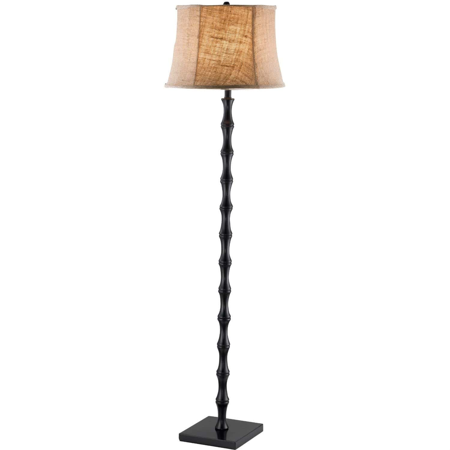 Traditional Black Metal Floor Lamp with Brown Burlap Bell Shade
