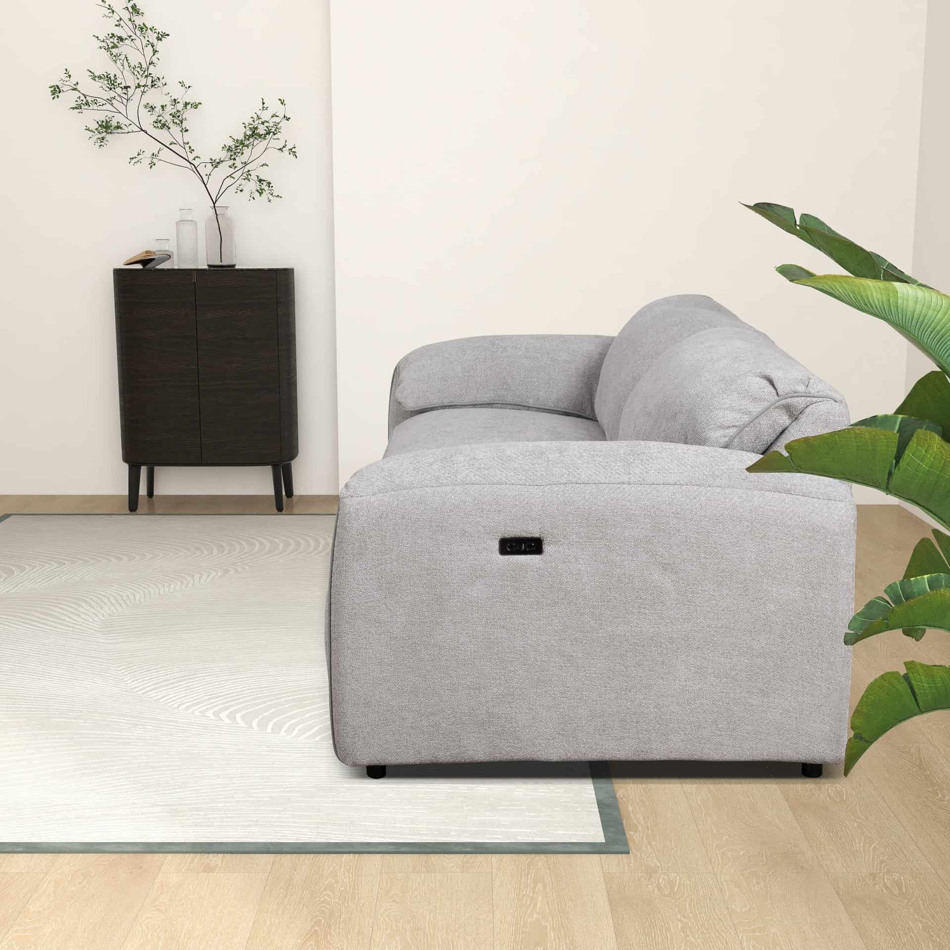 Silver Linen Dual Power Convertible Sofa with High Back Support