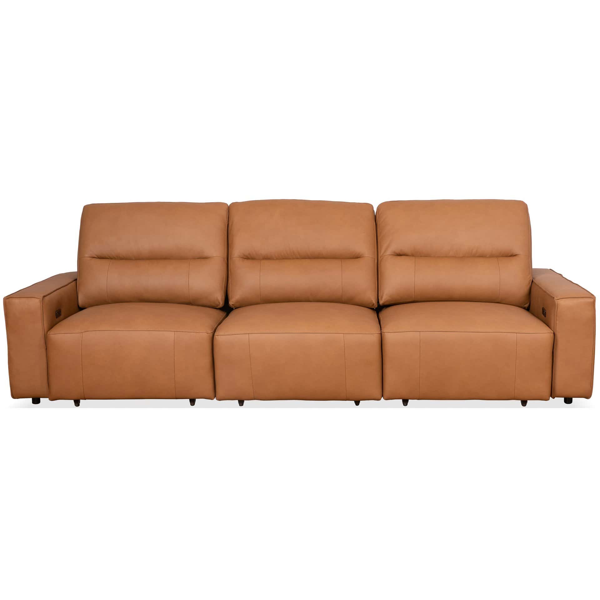 Cognac Leather Electric Convertible Sofa Bed with High-Back Design