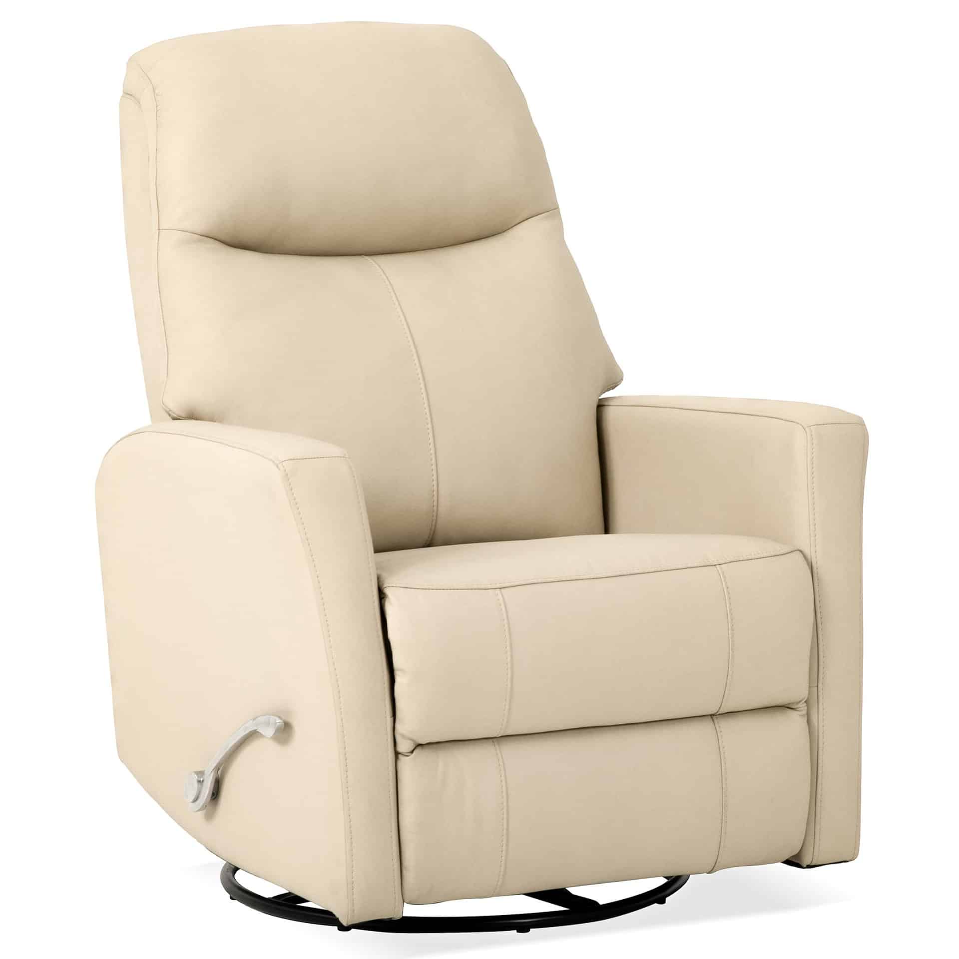 Ivory Leather Swivel Glider Recliner Chair with Lumbar Support