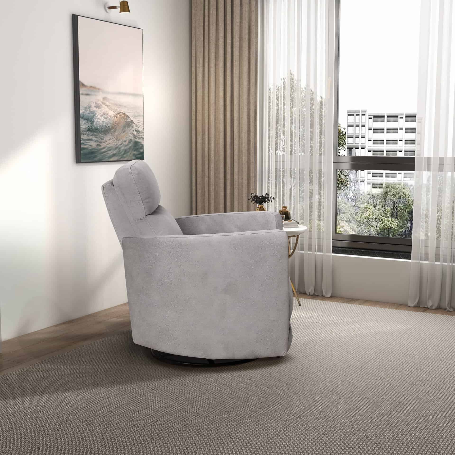 Latte Linen Swivel Glider Recliner Chair with Mid-Century Design