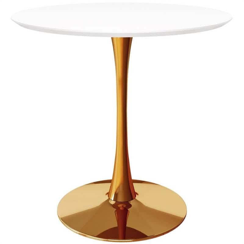 Modern Round Pedestal Dining Table White Top Gold Base