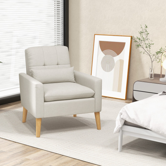 Ergonomic Accent Chair with Lumbar Pillow and Rubber Wood Legs