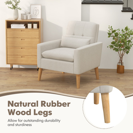 Ergonomic Accent Chair with Lumbar Pillow and Rubber Wood Legs