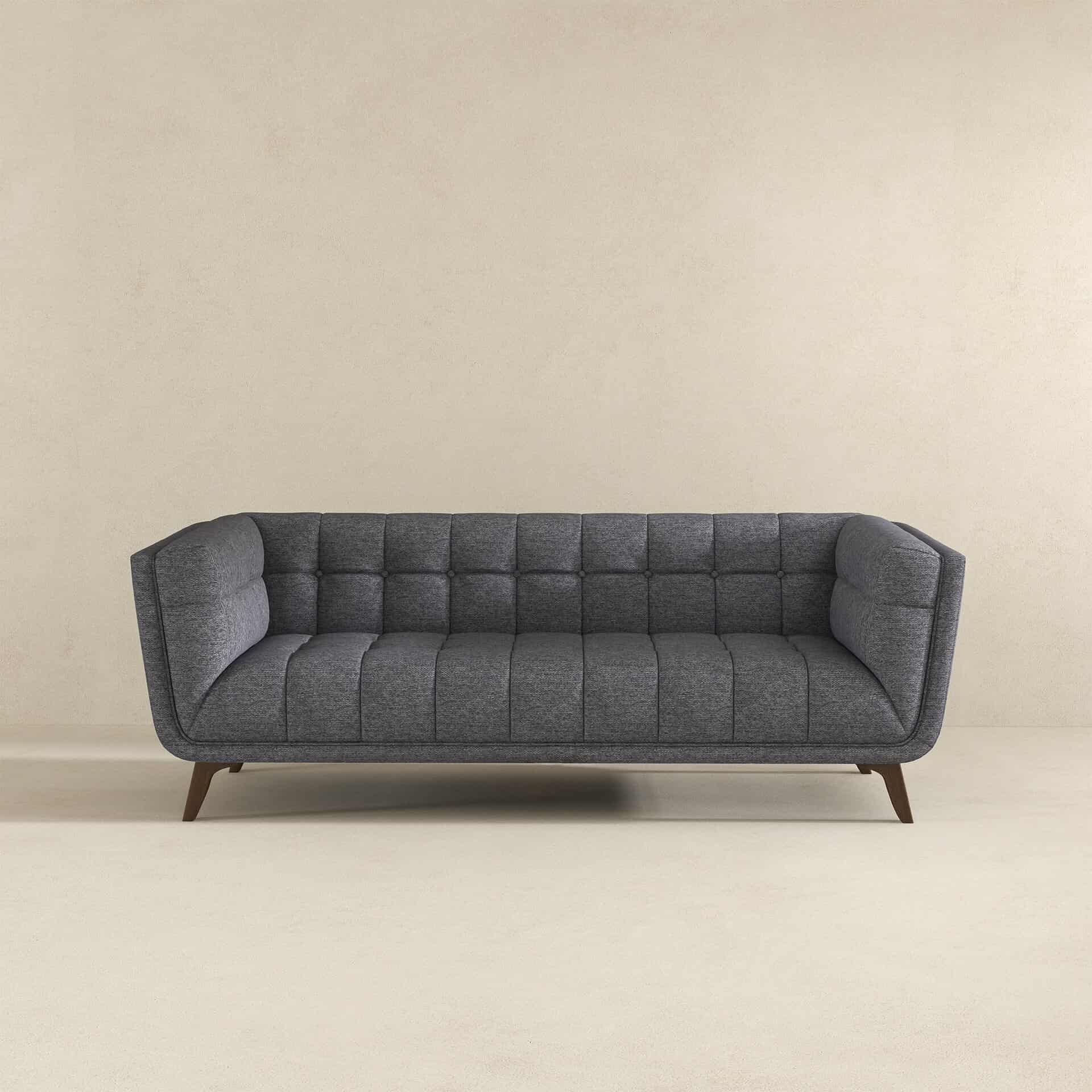 Large Grey Fabric Sofa with Mid-Century Modern Style