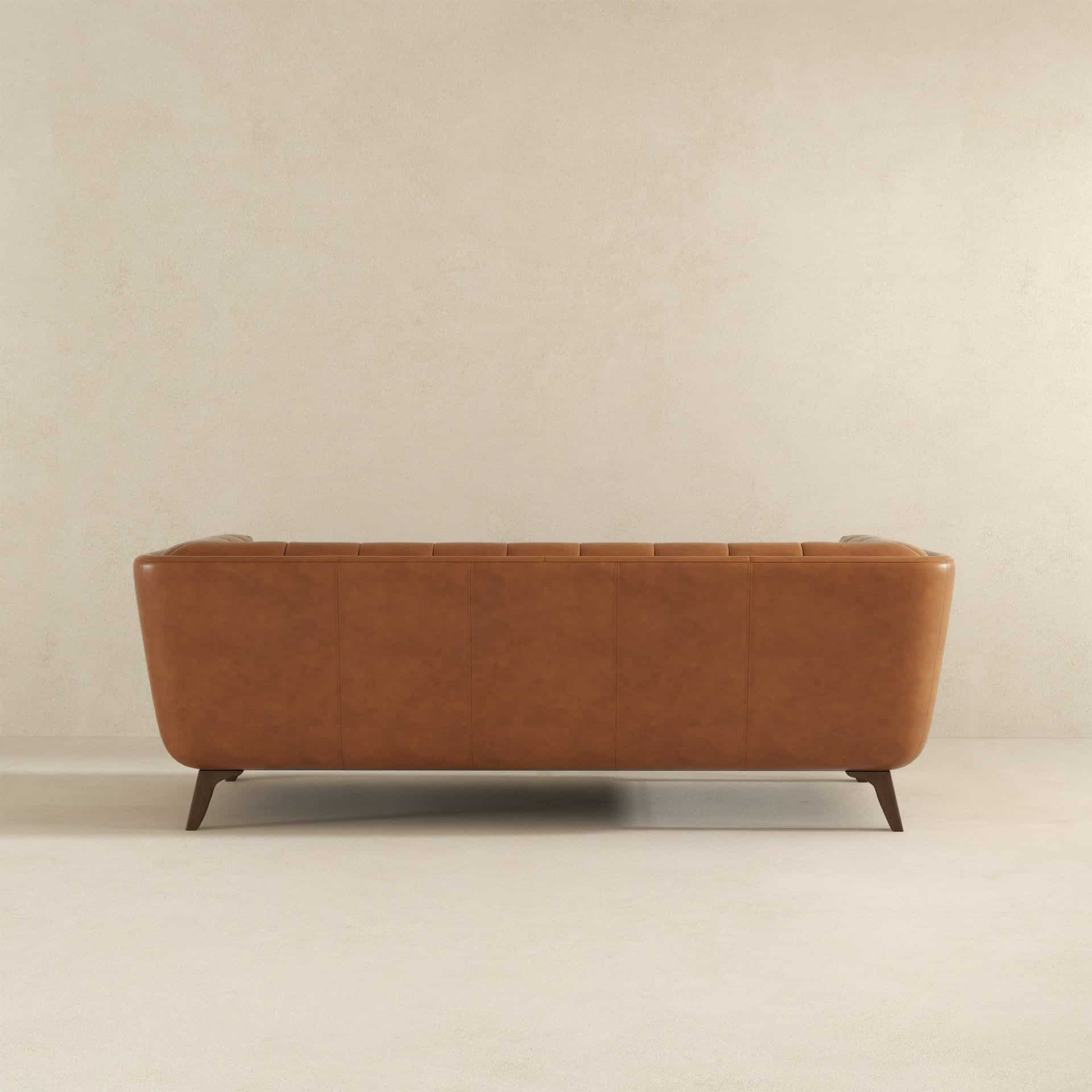 Brown Leather Mid-Century Modern Sofa with Removable Legs