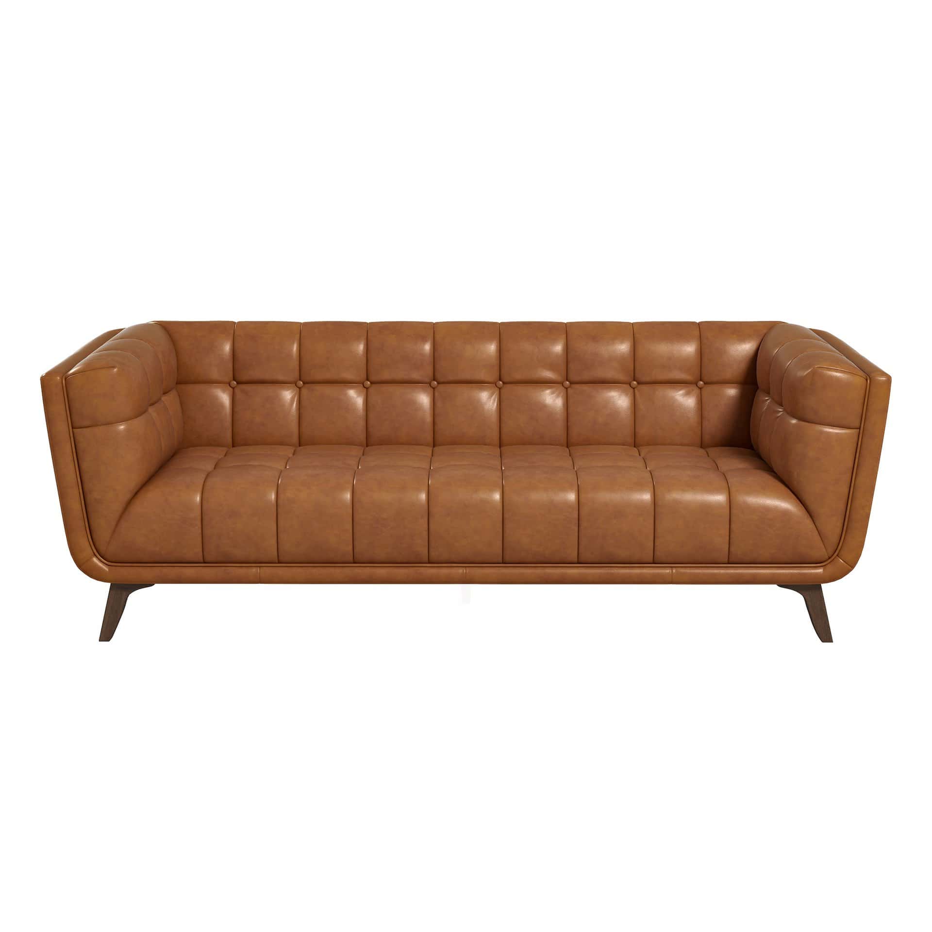 Brown Leather Mid-Century Modern Sofa with Removable Legs