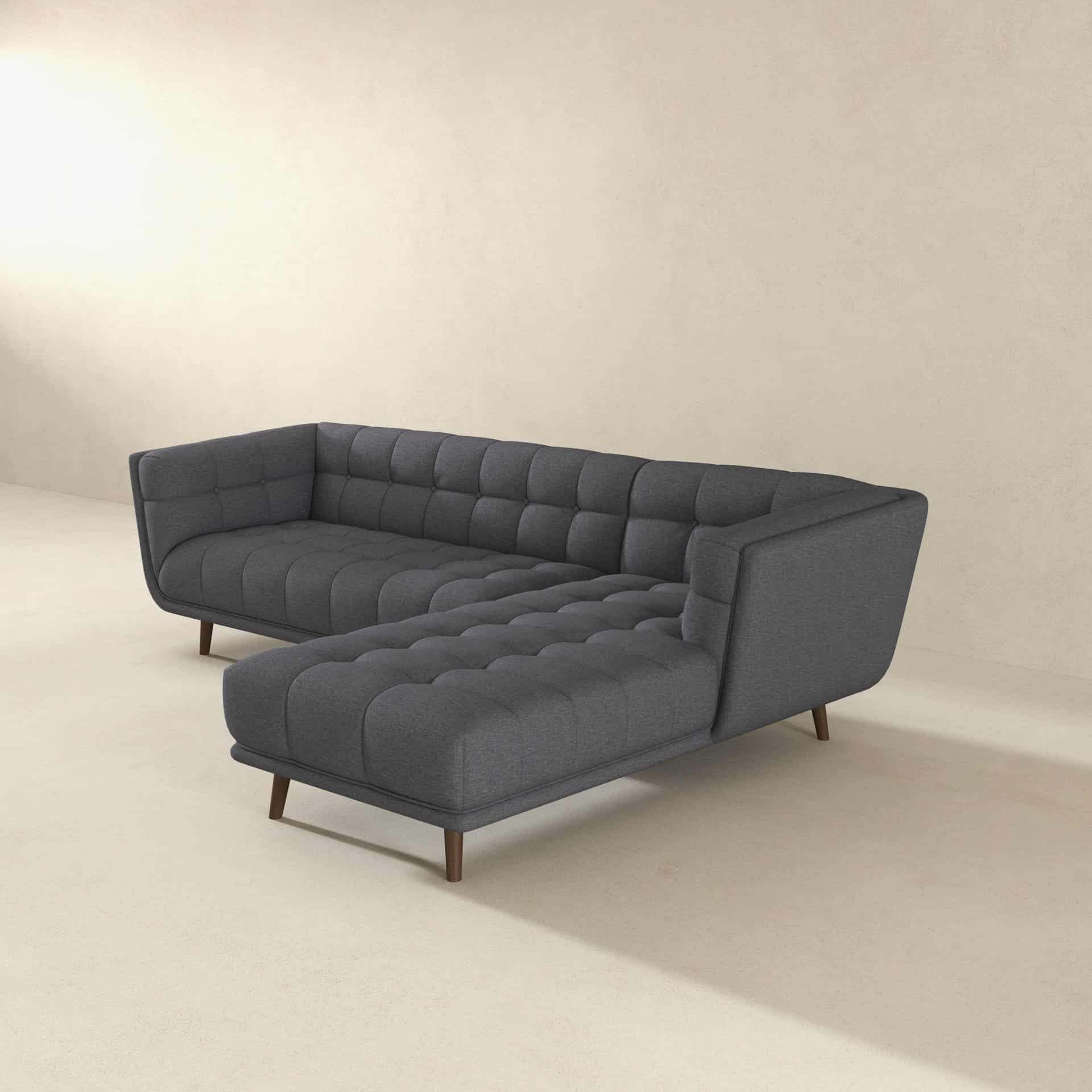 Grey Linen Right Sectional Sofa with High-Density Foam Cushions