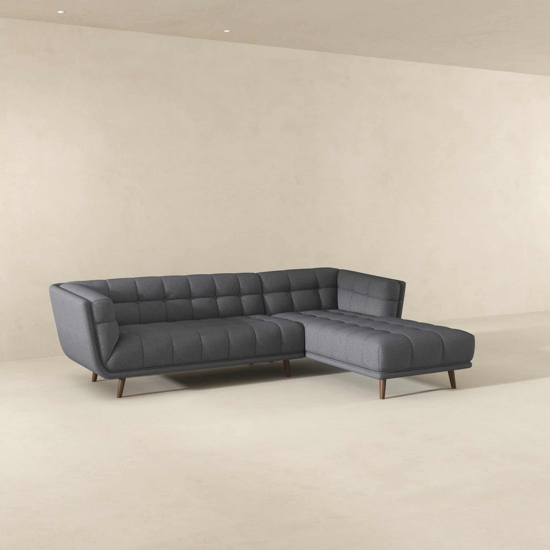 Grey Linen Right Sectional Sofa with High-Density Foam Cushions