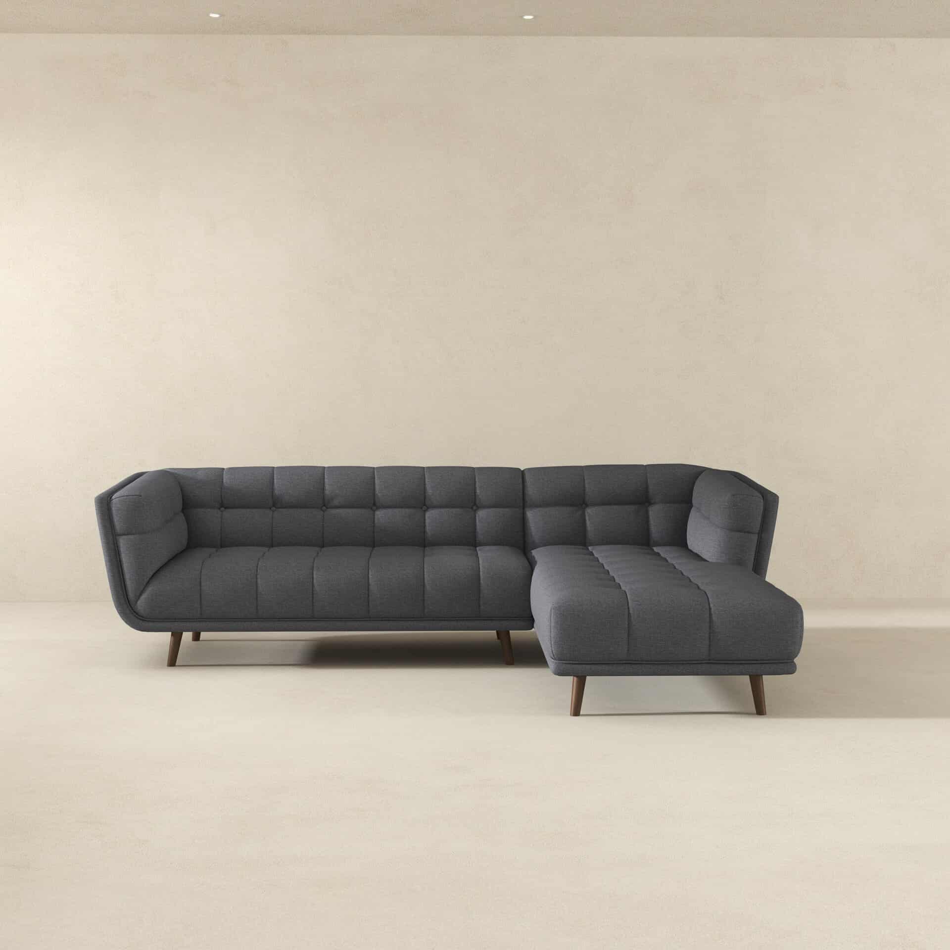 Grey Linen Right Sectional Sofa with High-Density Foam Cushions