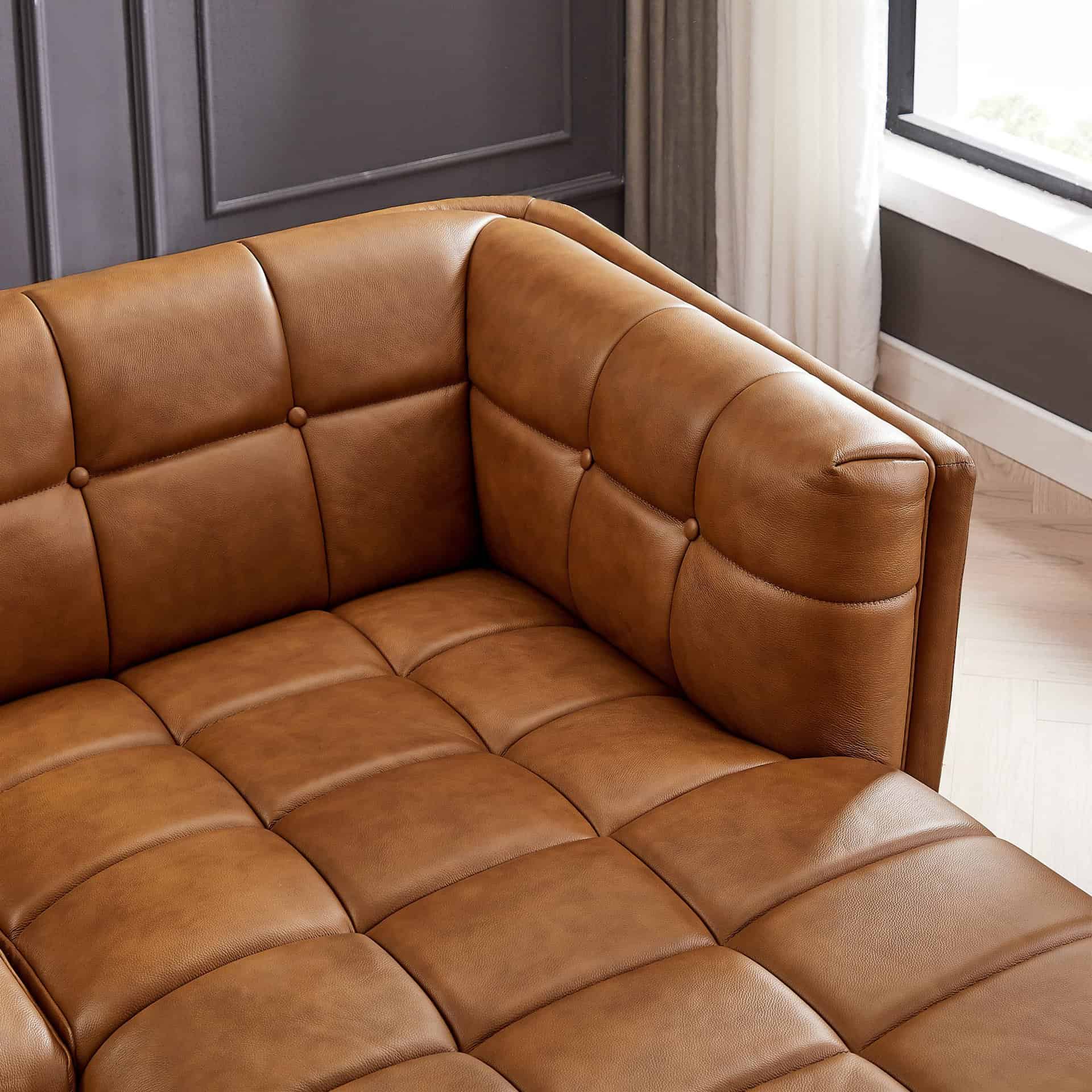 Cognac Leather Right Sectional Sofa Upholstered for Living Spaces