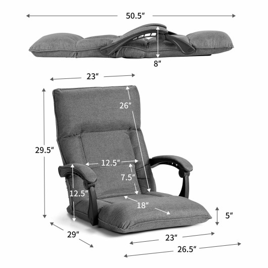 Adjustable 14-Position Floor Sofa Chair with Armrests and Pillow - Image 11