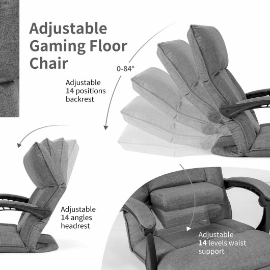 Adjustable 14-Position Floor Sofa Chair with Armrests and Pillow - Image 12