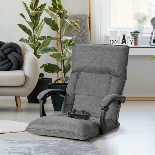 Adjustable 14-Position Floor Sofa Chair with Armrests and Pillow - Image 8