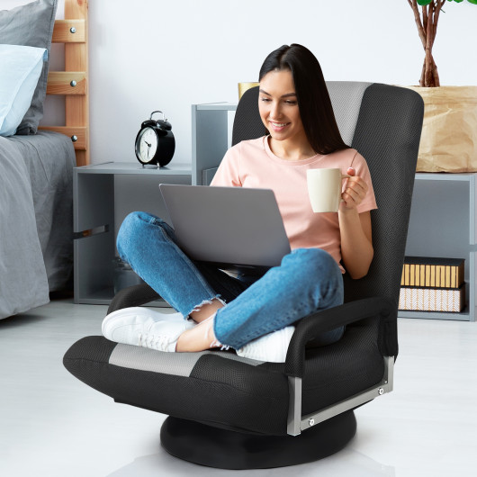 Adjustable 360° Swivel Folding Gaming Floor Chair with Armrests - Image 9