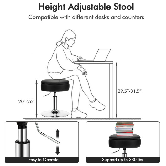 Adjustable Swivel Vanity Stool with Storage and Removable Tray